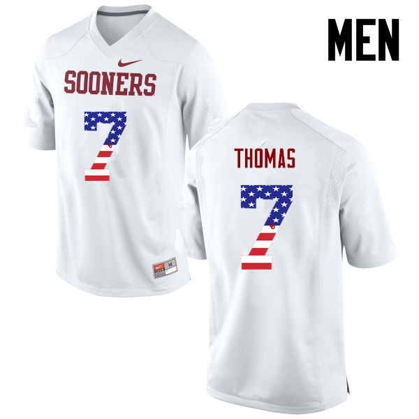 Men Oklahoma Sooners #7 Jordan Thomas College Football USA Flag Fashion Jerseys-White